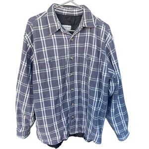Designer's Club Flannel Shirt Jacket Mens Medium Gray White Lined Button Up